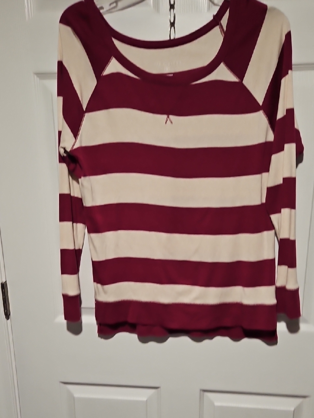 The Limited Berry and Cream Striped Sweater Top
